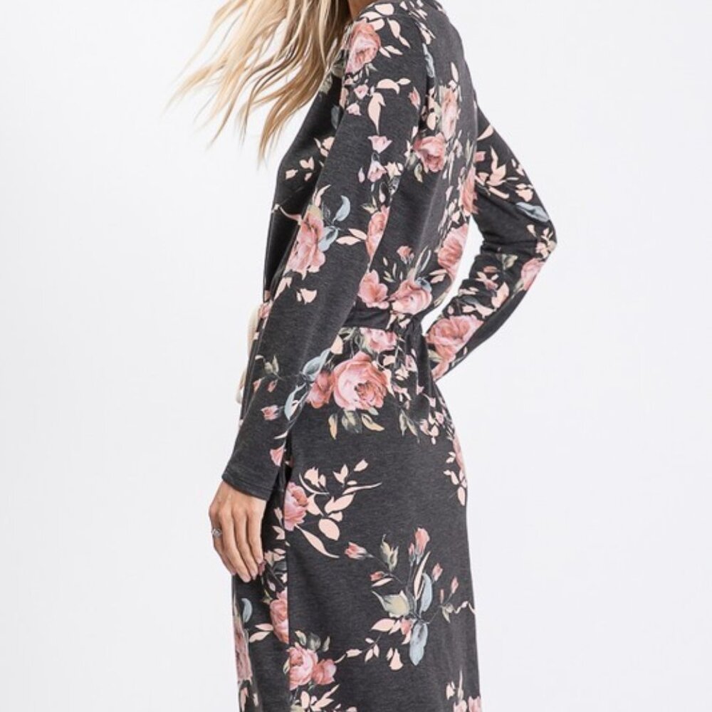 Grey Floral Midi Dress